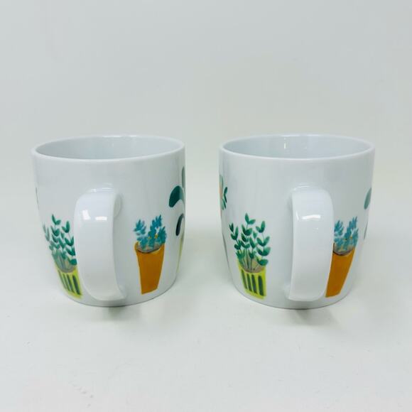 Succulent Plant Mugs Set of Two Ceramic Houseplants White Green Multicolor - Picture 2 of 10